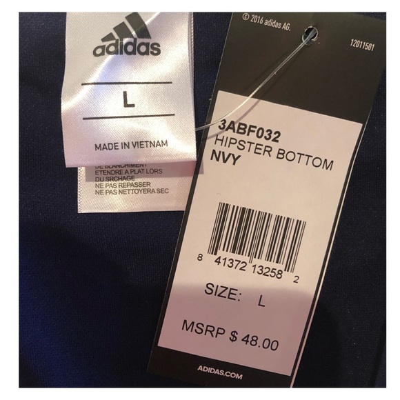 (L) ADIDAS Navy Blue White Hipster Bikini Bottom - Picture 5 of 8